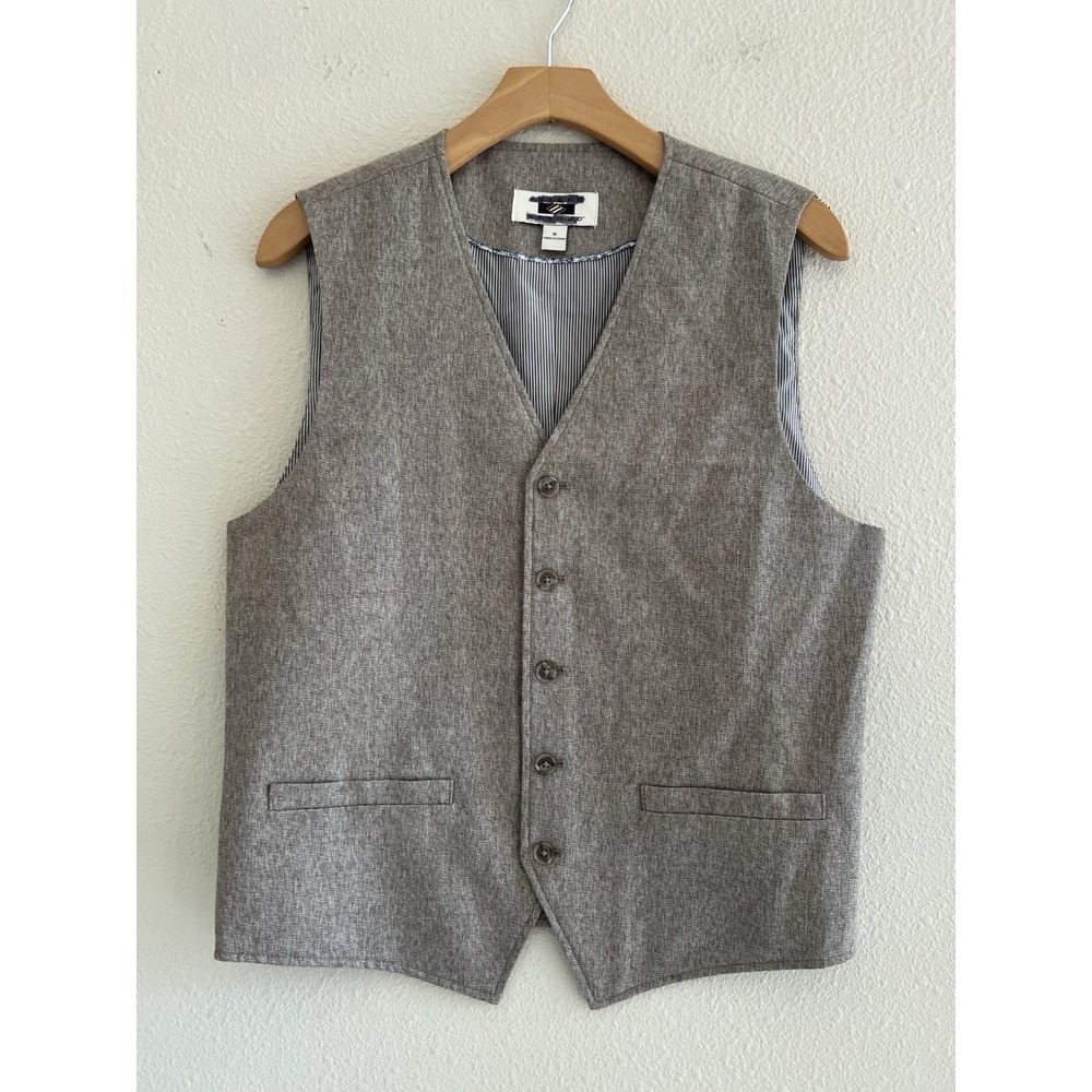 Joseph Abboud Mens Small 100% Wool Suit Vest Heather Beige Brown Preppy Casual